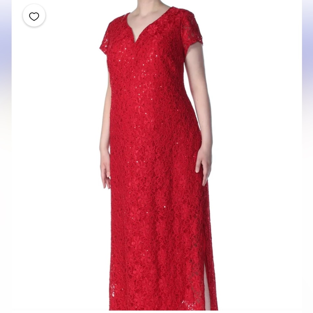CONNECTED APPAREL Red Lace Short-Sleeve V-Neck Maxi Dress - Picture 2 of 14